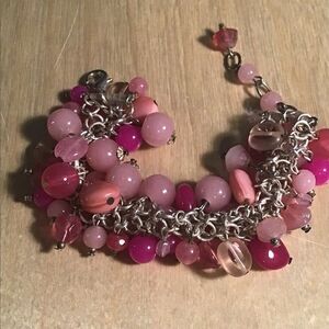 Very Small Bracelet (About 2 Inches Across) With Links And Multi-Shade Pink Bead